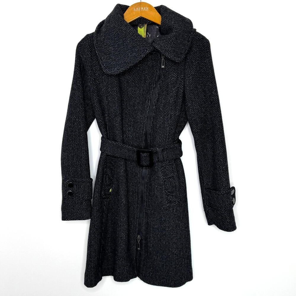 Soia & Kyo Wool Trench Coat Women's Size Small Black